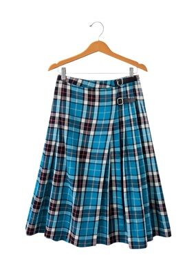 BDG Urban Outfitters Plaid True Wrap Pleated Midi Skirt Blue XS NWT
